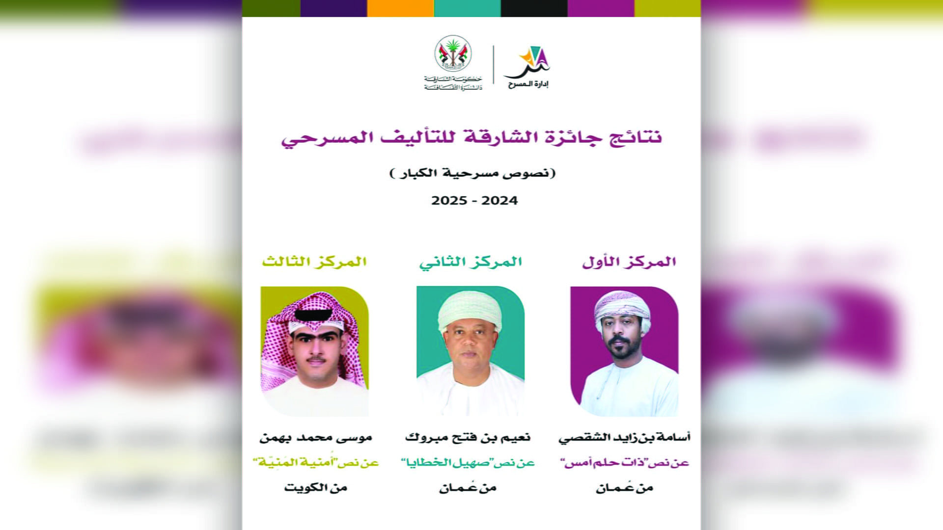 عمان والكويت تتصدران جوائز الشارقة للتأليف المسرحي 