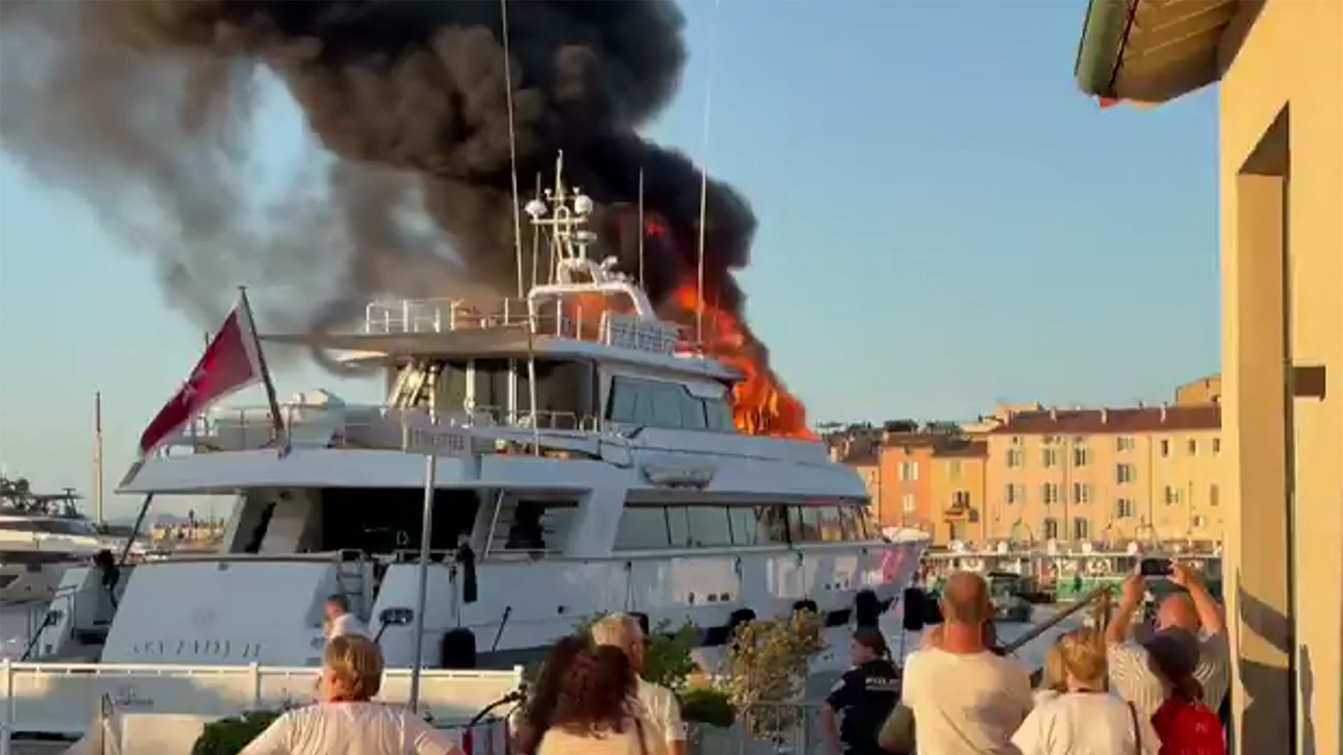 Superyacht ablaze in St Tropez port 