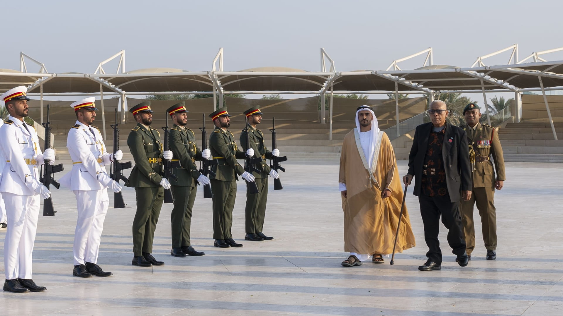 Zayed bin Mohamed receives President of Fiji at Wahat Al Karama 