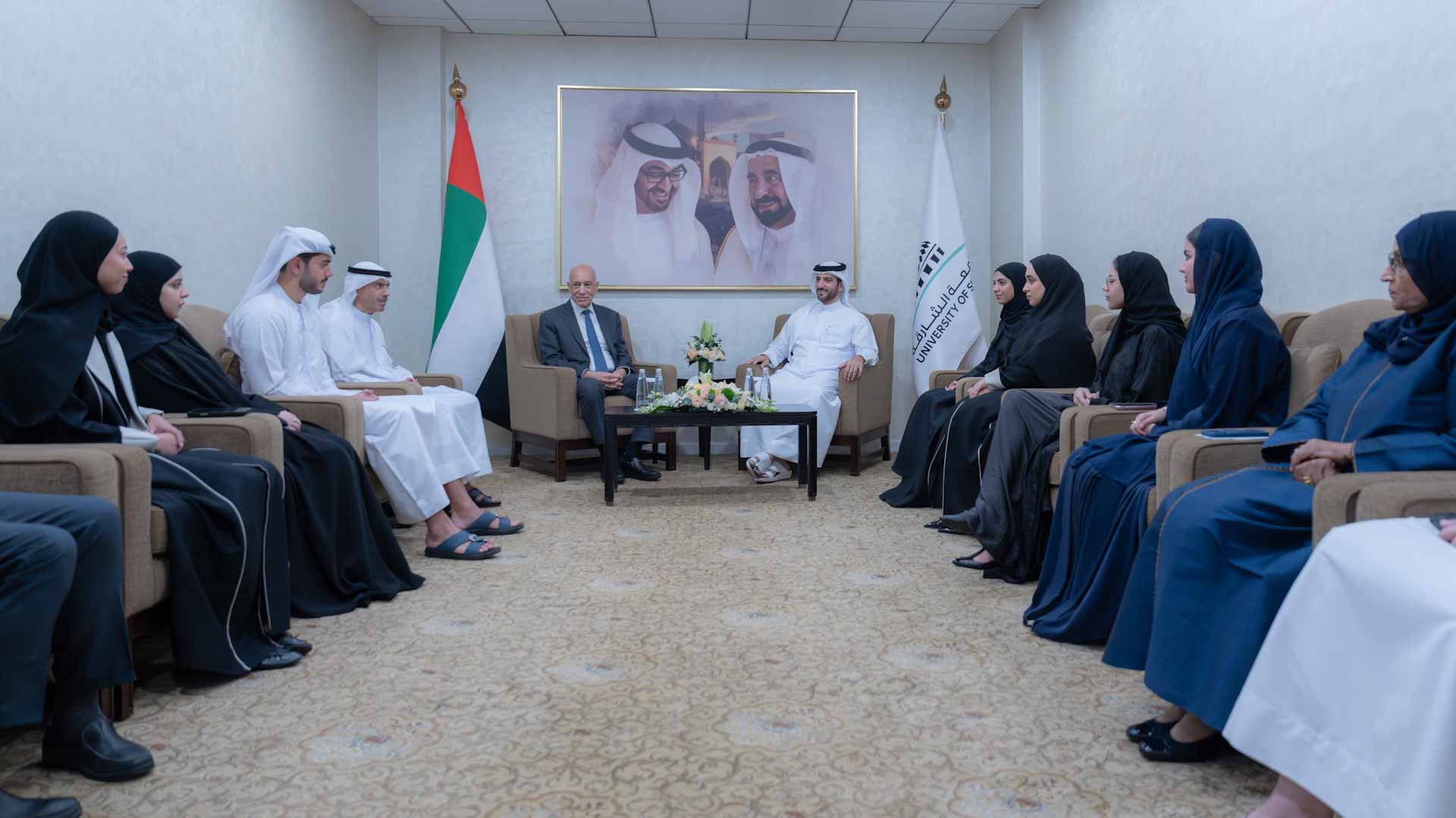 Image for the title: Sultan bin Ahmed meets University of Sharjah students abroad 