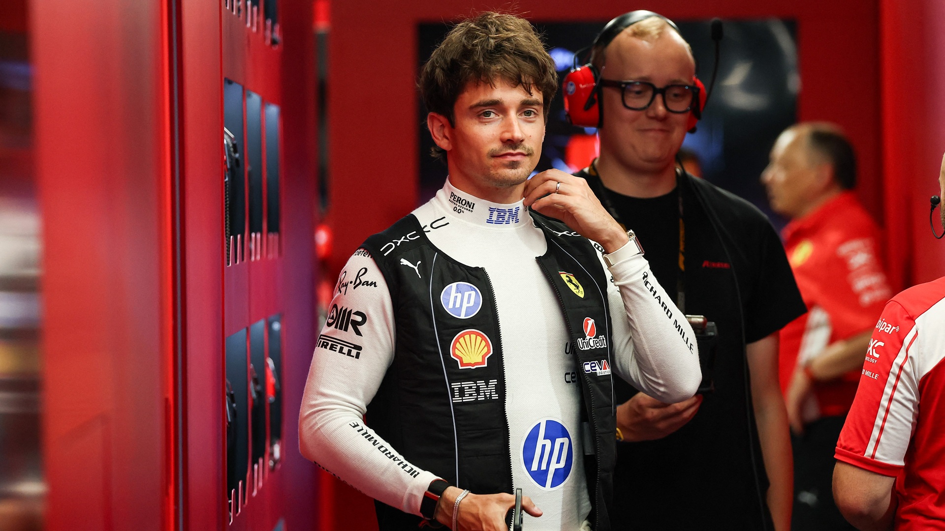 Image for the title: Leclerc on top for Ferrari ahead of Verstappen and Piastri 