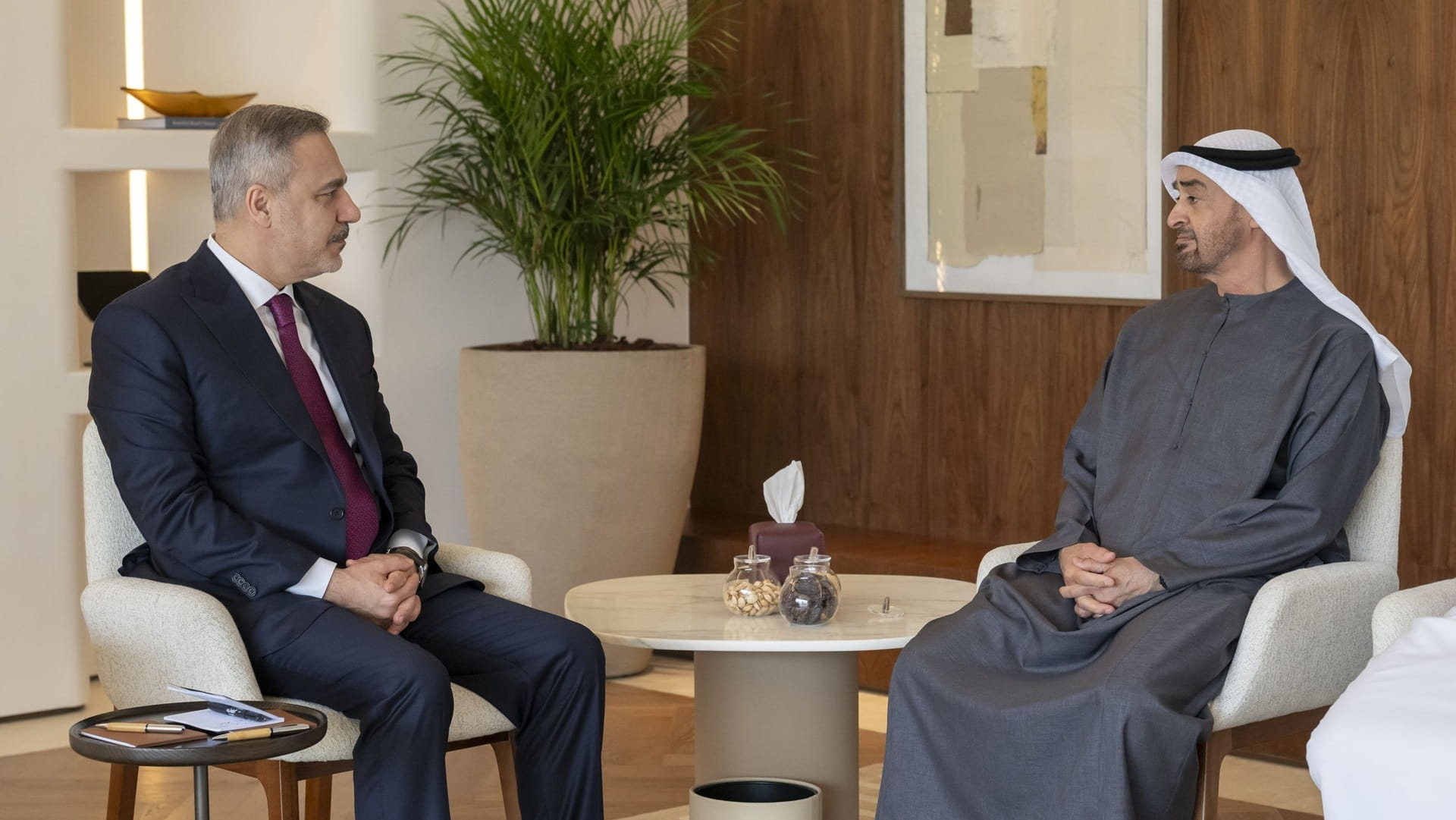 رئيس الدولة وفيدان يؤكدان ضرورة تغليب لغة الحوار لحل أزمات المنطقة