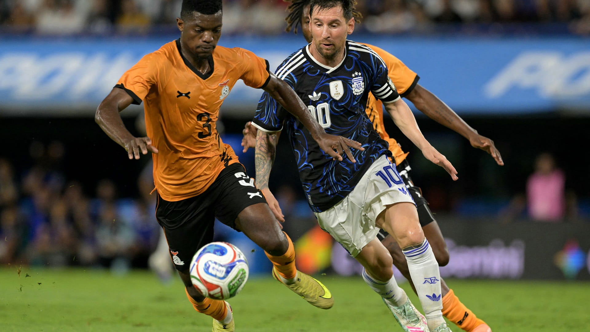 Image for the title: Messi-on-target-as-Argentina-down-Zambia-in-World-Cup-send-off