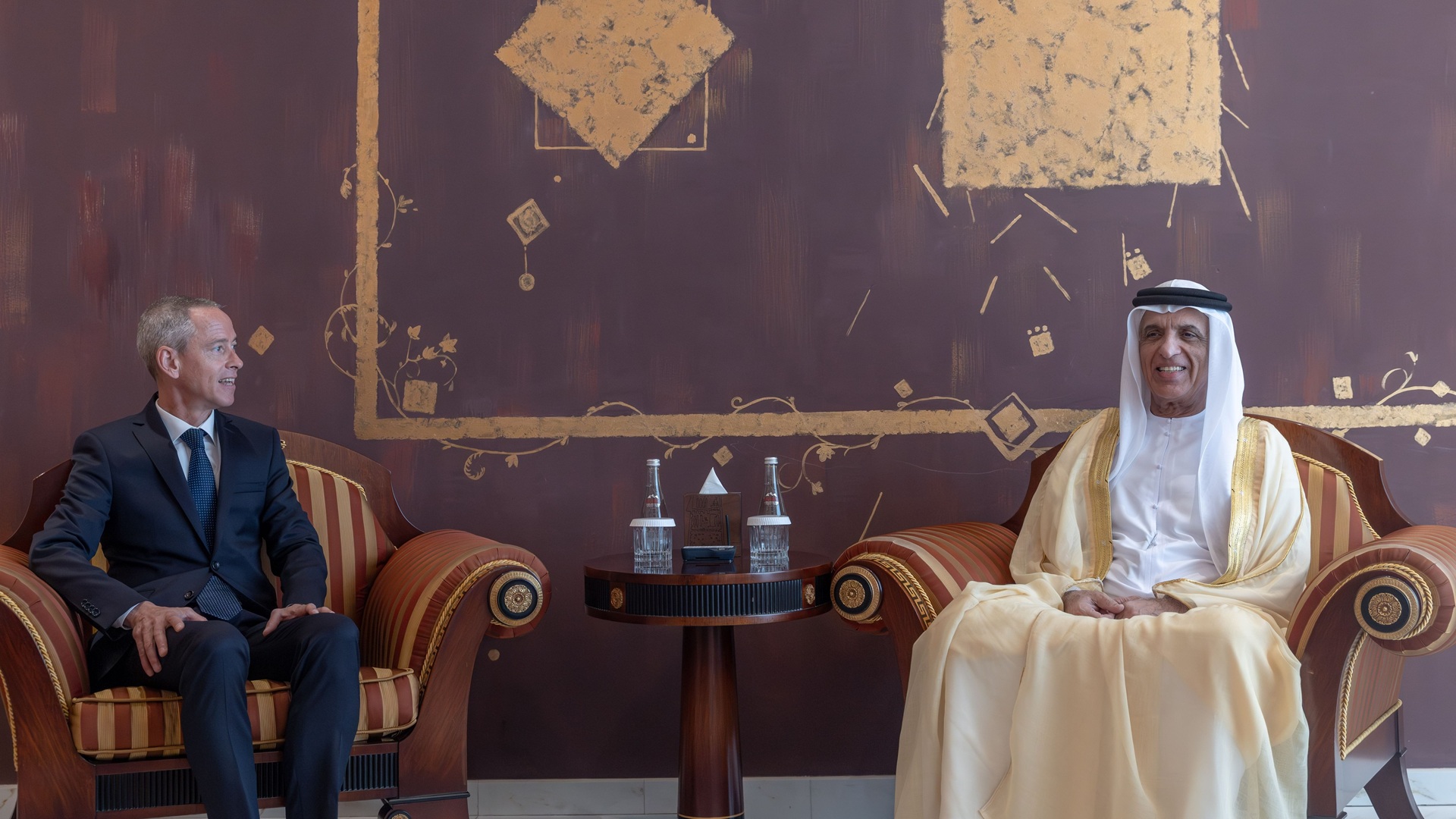 Saud bin Saqr receives the Consul General of the French Republic 